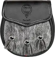 [I LUV LTD] MacCraw Semi Dress Sporran Fur Plain Leather Flap Scottish Clan Crest