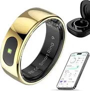 Smart Ring Health Tracker for Women Men Fitness with Heart Rate, Blood Oxygen, Blood Pressure, Sleep Monitoring, Step Counting, IP68 Waterproof for iPhone and Android, No Subscription Fee (Gold, #8)