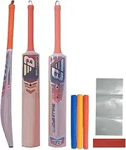 BHAJJI Kashmiri Willow Cricket BAT Elite Size-5, BHAJJI BAT Grip Coil Set of 3 and BAT Care KIT Including Fibre Tape Along with Toe Guard