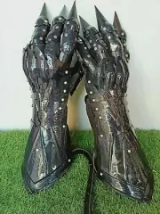 Medieval black gauntlet pair accents knight crusader armor steel gauntlet gloves