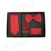 New formal Men's lapel pin skinny necktie hankie cufflinks bowtie gift set Red