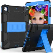 Catzon Silicone+PC Case 3-Layer Anti-fall Protective Cover Tablet Stand For iPad 5/6 2017/2018 iPad Pro 9.7 inch-6black blue