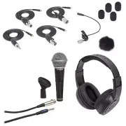 Samson LM7X Lavalier Lav Microphone+Adapters+Case+Handheld Mic+Headphones