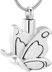 DOTUIARG Butterfly Cremation Jewelry Engravable Stainless Steel Keepsake Pendant Memorial Urn Necklace Ashes Holder for Pet
