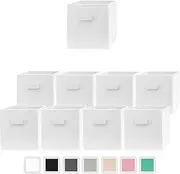 [Pomatree] Storage Cubes - 11 inch Cube Storage Bins (9 Pack) | Foldable Cubby Organizer Bin for Closet, Clothes and Toys | 2 Reinforced Handles | Fabric Basket Bin (White)