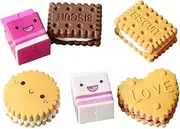 6pcs Box-Packed Cute Kawaii Milk Cookies Biscuit Erasers School Stationery Supplies Creative Kids Children Students
