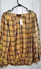 NWT Lane Bryant blouse flannel 100% Rayon tie-hem Yellow / Black Plaid 18 India