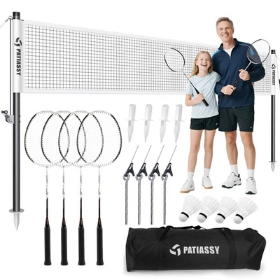 Professional Badminton Set with Carbon Aluminum Badminton Rackets Set of 4, O...