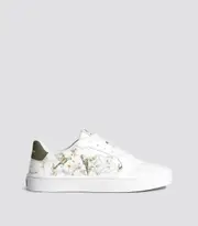 Men's Low Top White Smooth Leather & Khaki Parrot Print | Salvas