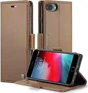 for iPhone 6 Plus/6s Plus/7 Plus/8 Plus Wallet Case,Boyobacase RFID Blocking Phone Cover [Card Slot] [Stand Feature] [Side Magnetic Closure]-Brown