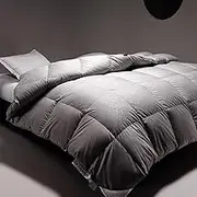Goose Feather Down Comforter Queen Size, 800 Fill-Power Fluffy Down Duvet Insert, Ultra Soft Thicken Warmth Bedding Comforter with Corner Tabs,Noisless Cover,Jacquard Crafts,Grey-248X248CM