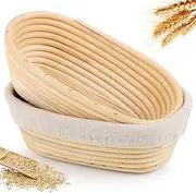 Banneton Bread Proofing Basket Set of 2, 25cm×15cm Oval Shaped Baking Supplies, Sourdough Banneton Basket with Liner for Artisan Bread Making for Professionals & Home Bakers