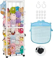 Extra Large Stuffed Toy Storage for Kids Pushable Plush Toy Storage with Universal Wheels Space Save PVC Soft Toys Standing Display Organizer for Playroom Bedroom Nursery