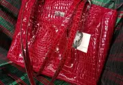 Jaclyn Smith Red Faux Crocodile Skin Purse- Animal Fest Tote-Large Zip Up