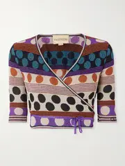 [Valentino Garavani] Valentino Garavani - Cropped Ribbed Metallic Jacquard-knit Wrap Cardigan - Beige - x large x large Neutrals