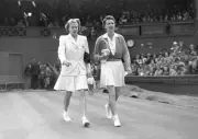 Tennis Louise Brough, United States, leaving the court with Austra- Old Photo