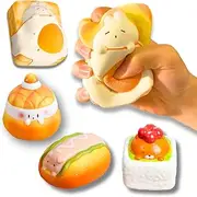 4 Pack Cute Scented Squishy Slow Rebound/Rising Soft Stress-Relief Squeeze Fidget Toy - Bread Sushi Food Design Egg Toast, Sweet Bun, Hot Dog & Shushi. Satisfying Squishy Toys for Boys and Girls.
