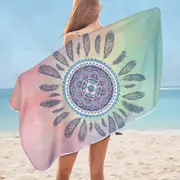 Pastel Background Feathers And Mandala Microfiber Beach Towel