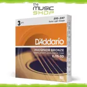 3 Pack, D'Addario EJ15-3D 10-47 Extra Light Phos Bronze Acoustic Guitar Strings