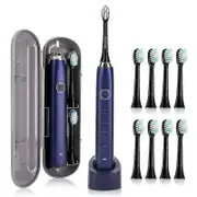 Electric Toothbrush USB RechargeableToothbrush 5-gear Mode IPX7 Waterproof S100 Ultrasonic SonicToothbrush Electric for Adult Blue with 8 heads