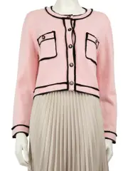 Pink Wool Knit Logo Cardigan