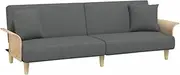 [vidaXL] Modern Dark Grey Fabric Sofa Bed with Armrests and Adjustable Backrest - Comfortable Sleeper Couch with Thick Padding and Durable Plywood Frame