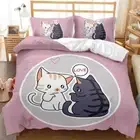 White Cat Black Cat Love Touch 3D Quilt Duvet Doona Cover Set Pillow case Print