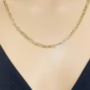 14K Yellow Gold 4mm Elongated Paperclip Figaro Chain Necklace 16"-24"