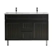 Acacia Shaker Water Proof Floor Double Cabinet - Matte Black Vanity 1200x460x880