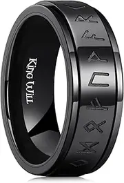 [King Will] 8mm Black & Silver Viking Spinner Ring Stainless Steel Fidget Ring Anxiety Ring For Men