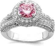 [JewelryWeb] 925 Sterling Silver Round Pink and White CZ Simulated Diamond Ring Band Style-Ring for Women