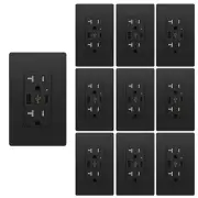 10 Pack Outlet With USB C & A, 4.8A Receptacle 15 Amp,Wall Socket Plate Black