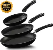 Non-Stick Frying Pan Set 3 Pcs 20cm, 24cm, 28cm Induction Hob Chef Pan Black