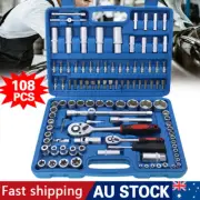 108PCS Socket Set 1/2" 1/4" Ratchet Wrench Metric Driver Extension Bar Tool Kit