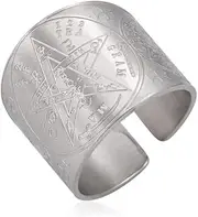 [Amaxer] Tetragrammaton Ring for Men Pentagram Star Triple Moon Goddess Tree of Life Lucky Amulet Adjustable Ring Statement Band Ring Men