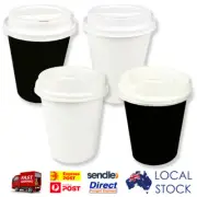 Takeaway Disposable Black and White Single Wall Coffee Cups with Lids 8oz/12oz