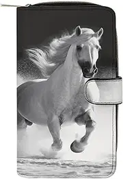 [RTSEBVN] Leather Wallet Multifunction Long Wallet Fashion Black And White Horses Running Printing Leather Purse with For Women And Men, style, 19.7x11x3.5cm, Leather Wallet