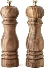 Pepper Grinder,Wood Salt and Pepper Grinder Mills Sets, Acacia Wood Manual Salt Grinder Refillable Pepper Mill Sets with Adjustable Ceramic Grinding Rotor - 7 Inch-Set of 2