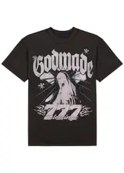God Made Blessing Printed Cotton T-shirt - Black S