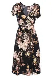 Crossover Floral Jersey Dress--ELI-EAW108