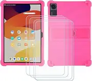 FZZSZS Case for ECOPAD THTH-K12C Tablet + 4Pcs Tempered Glass Screen Protector Protective Film,Soft Gel Rose Red Shell Silicone Tablet Cover for ECOPAD THTH-K12C (10.1")