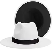 [SAJUZEN] Womens & Mens Fedora Hats, Wide Brim Fedora Hats for Women Men, Wt-white/Black-black, Large-X-Large