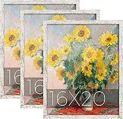 SYNTRIFIC 16X20 Poster Frame Set of 3,Picture Frame 11x14 with Mat or 16x20 without Mat,Large Collage Photo Frame for Horizontal or Vertical Wall Mounting,Rustic Distressed White