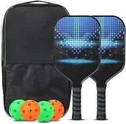 Pickleball Paddles Set, Lightweight Pickleball Paddles Set of 2, Fiberglass Pickleball Paddles with 4 Balls, 2 Pack Pickleball Racquets with Carrying Bag, Pickleball Paddle Gifts for Beginners & Pros