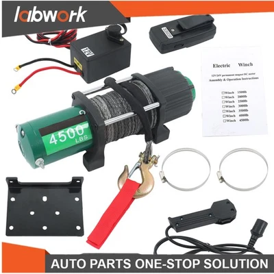 Labwork 4500 lbs Electric Winch Synthetic Rope Winch with 82 ft Wireless Remote