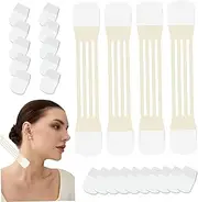 4Pcs Neck Lift Tape Elastic Breathable Wrinkle Removing Neck Strips with 20 Adhesive Pads Self-adhesive SKin Friendly Face Lift Tape for Women, Skin Color