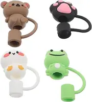 Totority 4pcs Cute Animal Silicone Straw Caps Bunny Frog Bear and Chicken Reusable Decorative Covers for Tumblers Cups and Drinks Safe and Clean Drinking Accessories