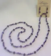 32" HAND KNOTTED AMETHYST GEMSTONE BEADED NECKLACE & EARRING SET