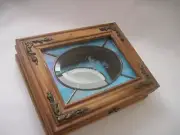 Antique Stained Glass Mirrored Wood Trinket Keepsake Box Hummingbirds
