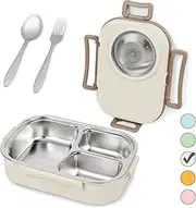 Stainless Steel Bento Lunch Box for Kids and Adults,Stackable BPA-Free Food Containers with 3 Compartments and Reusable Sauce Bowl, Fork and Spoon, (1000ml/34oz,Pink)